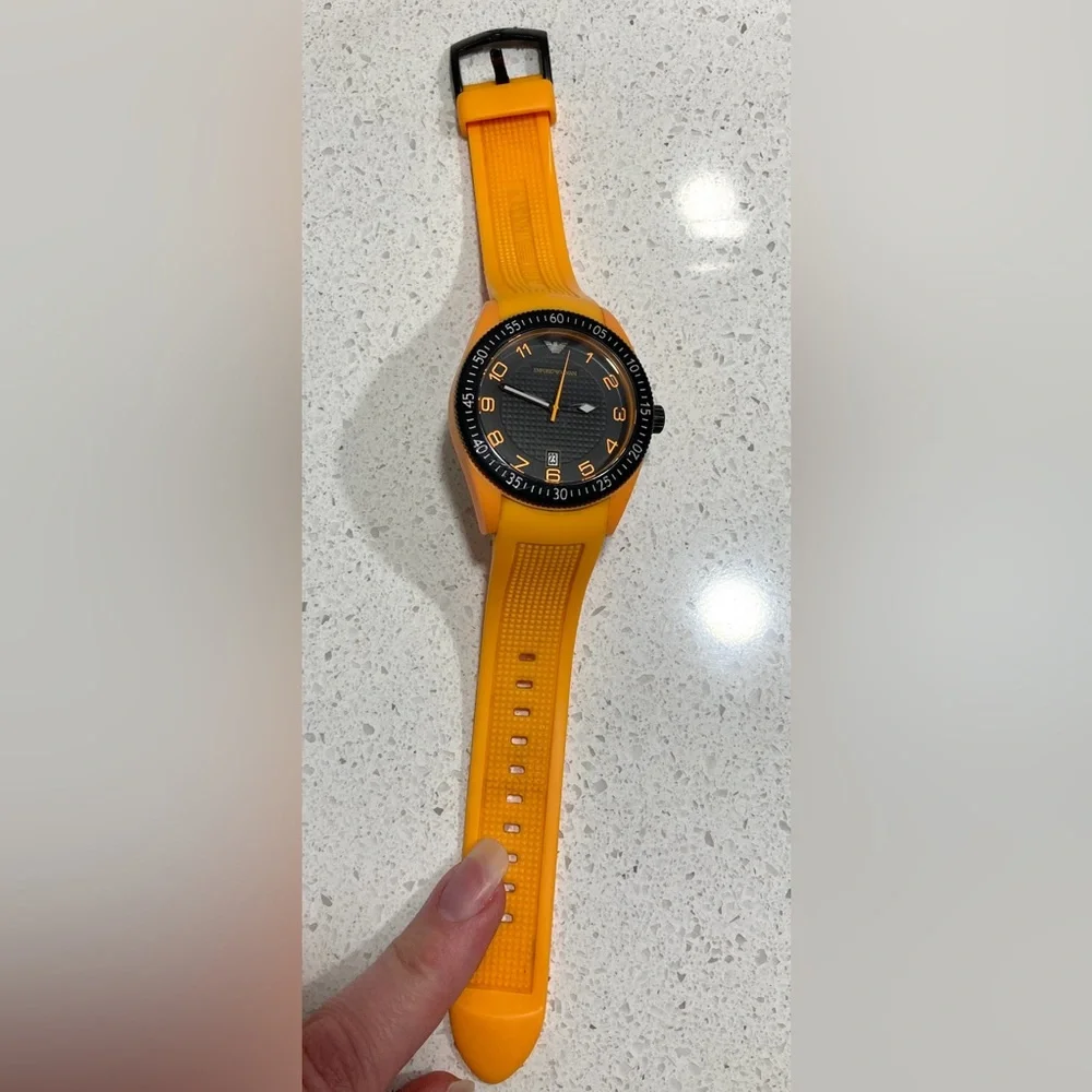 Emporio Armani AR-1041 251103 Black and Orange Watch with Date Display EUC